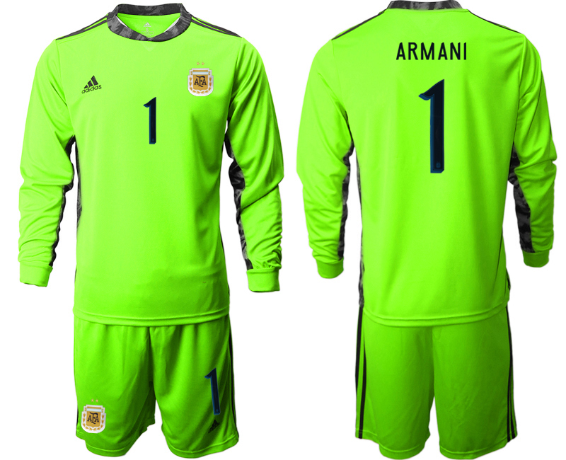 Men 2020-2021 Season National team Argentina goalkeeper Long sleeve green #1 Soccer Jersey3